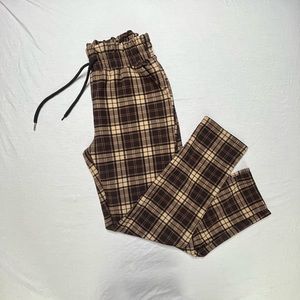 Brown & Tan plaid slacks, Sweat pant style with draw string M